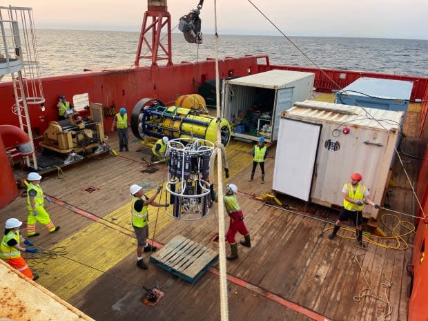 Ocean research was carried out on the deck of the Irving-owned offshore supply ship Atlantic Condor.  (Marine Environmental Observation, Prediction and Response network (MEOPAR) - image credit)