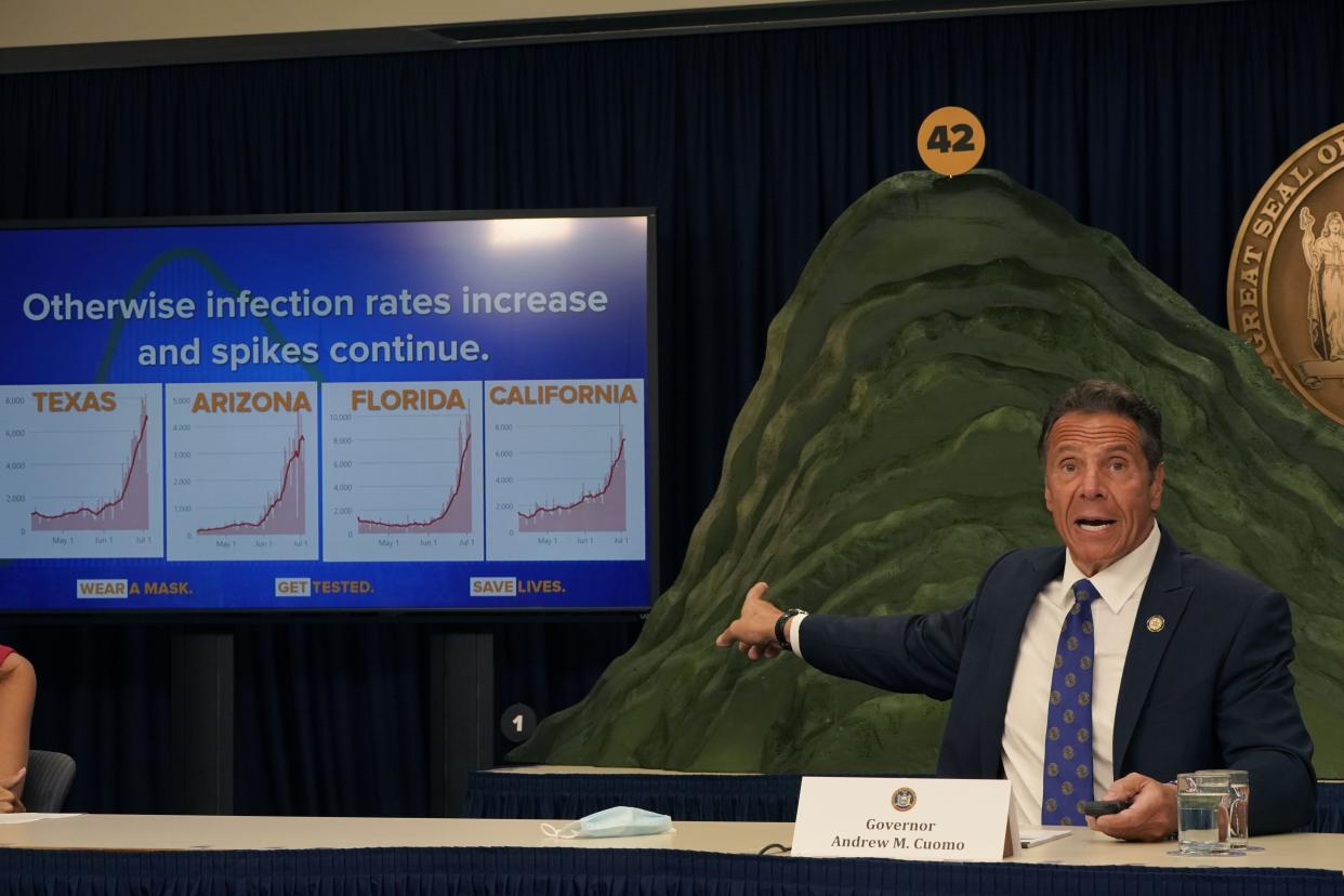 New York Gov. Andrew Cuomo speaks at a news conference on July 6, 2020 in New York City.