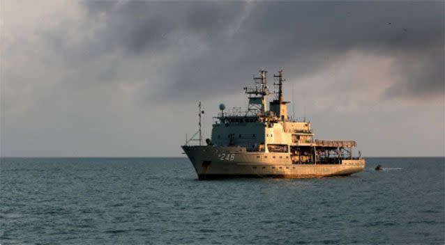 HMAS Melville assisted with the successful evacuation of more than 400 people from Daydream Island, Queensland, following ex-cyclone Debbie. Pictures: Royal Australian Navy