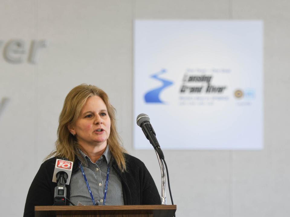 Lansing Grand River Assembly Plant Director Jennifer Bigelow speaks during a press conference Tuesday, Jan. 31, 2023, at the Lansing Grand River Assembly Plant in Lansing.