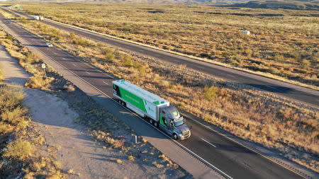 The TuSimple self-driving truck is pictured in this undated handout photo obtained by Reuters May 20, 2019. TuSimple/Handout via REUTERS