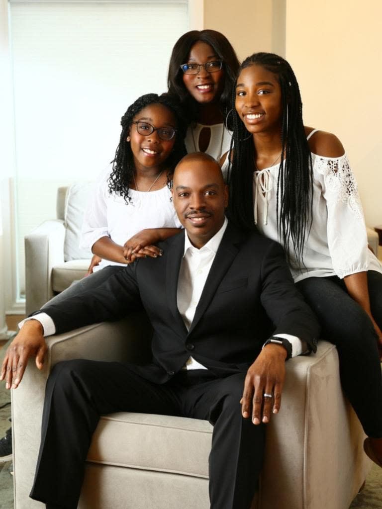 Jewel Woods with his family: Dr. Cynthia Woods, an anesthesiologist, and daughters Akua Woods, a junior at Vanderbilt University, and Aba Woods. seventh grader at Gahanna Middle School South. His son, Kwadwo Woods-Lokken, the CEO of AWS Recruitment, is not pictured.
(Photo: Submitted)