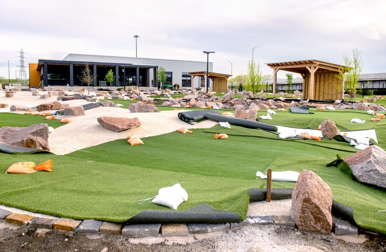 Progress continues on The Putt Club, a new 18,000 square-foot entertainment complex at 1001 Bass Pro Drive in East Peoria featuring an 18-hole miniature golf course and other family activities. The facility is expected to open in late May or early June.