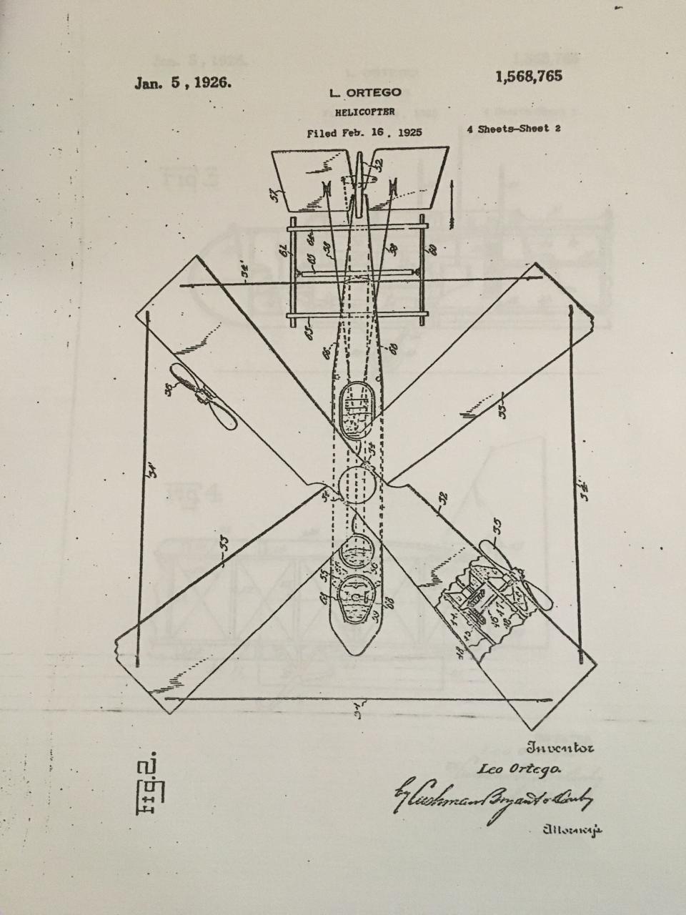 u0022In 1923 he actually received his patent and tried to get backing so he could create a commercially usable helicopter,u0022 said local historian Mike Wynne about Leo Ortego's invention of the first manned helicopter. He was never able to get backing for his invention. Since he was a World War I soldier and devoted to U.S. Army, he gave them his patent.