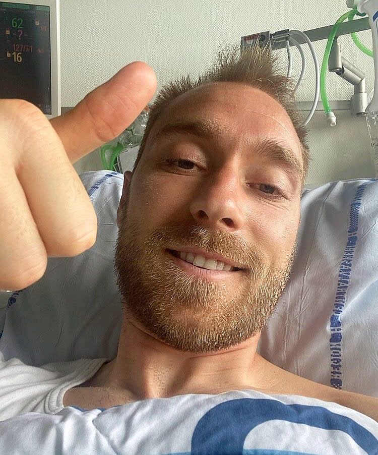 Christian Eriksen posts a photo from his hospital bed (ChrisEriksen8/Twitter)