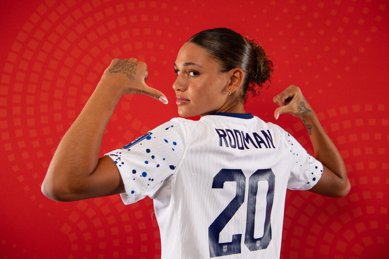 AUCKLAND, NEW ZEALAND - JULY 17: Trinity Rodman of USA poses for a portrait during the official FIFA Women's World Cup Australia & New Zealand 2023 portrait session at  on July 17, 2023 in Auckland, New Zealand. (Photo by Hannah Peters - FIFA/FIFA via Getty Images)