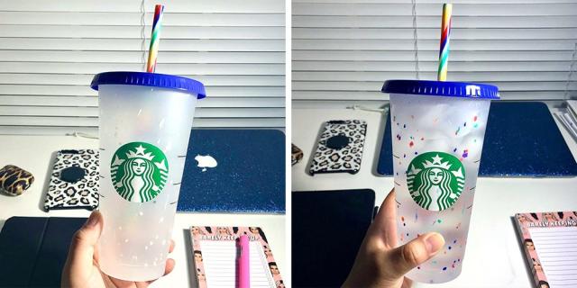 Starbucks Cup Color Changing Confetti Reusable Cold Cup With Straw