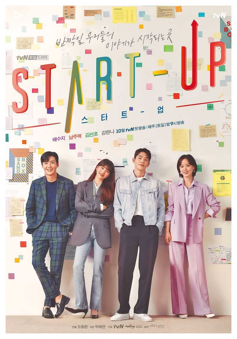 《Start-Up》中肯金句，講中年輕人的心聲，左起金宣虎、秀智、南柱赫、姜漢娜。（圖／摘自tvN官網）