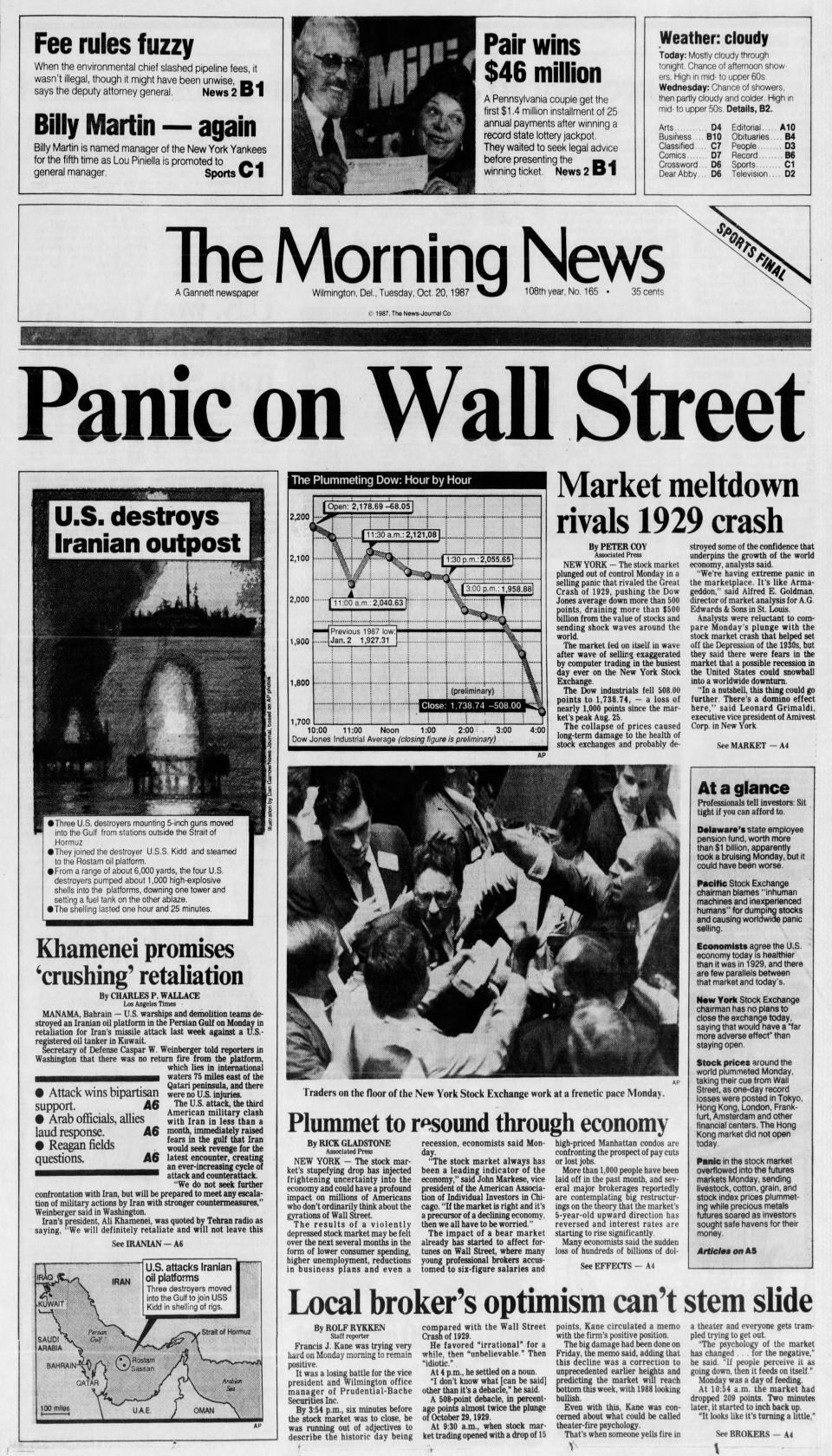 Front page of The Morning News from Oct. 20, 1987.