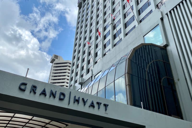 The facade of the Grand Hyatt hotel in Singapore