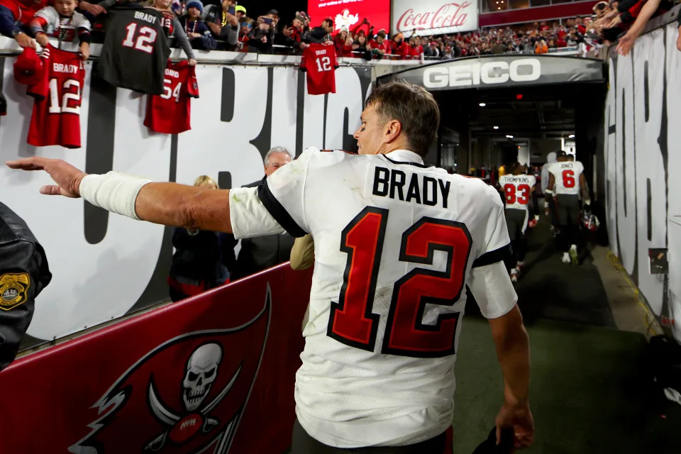 Was Monday Tom Brady's last game in Tampa Bay? Was it the last in his NFL career? It didn't quite sound like it postgame. (Photo by Mike Ehrmann/Getty Images)