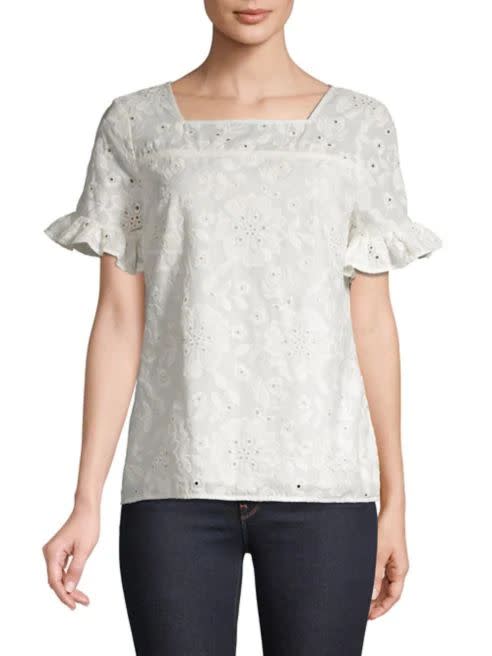 Ruffle-Sleeve Cotton Top