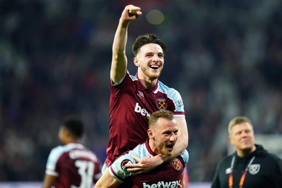 Declan Rice will be linked with a move away from West Ham (Adam Davy/PA) (PA Wire)