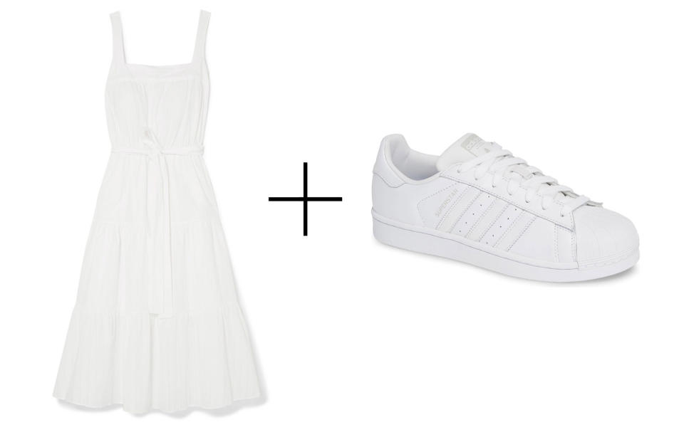 Michael Michael Kors Belted Midi Dress & Adidas 'Superstar' Sneakers