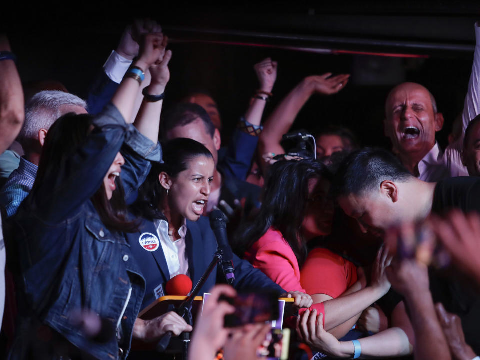 Queens district attorney candidate Tiffany Caban speaks to supporters Tuesday, June 25, 2019, in the Queens borough of New York. (AP Photo/Frank Franklin II)