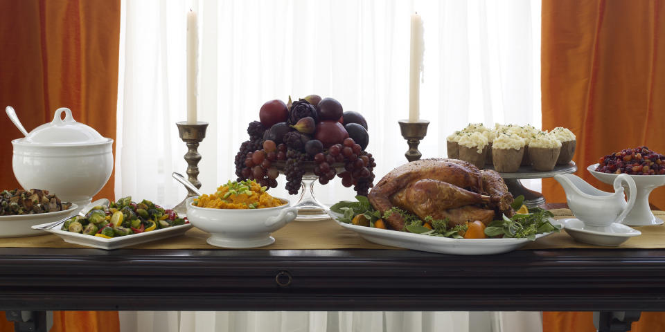 Banquet table set for Thanksgiving (James Baigrie / Getty Images)