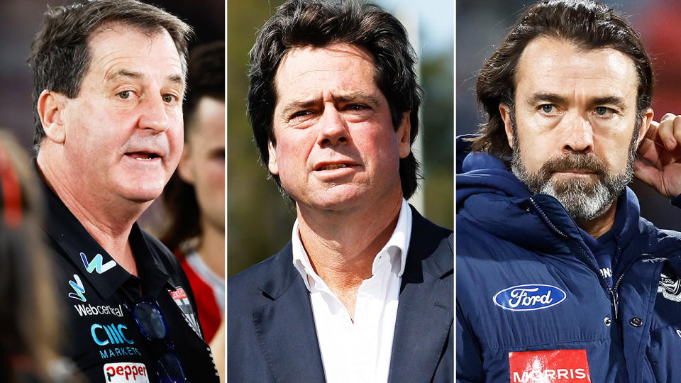 Gillon McLachlan, Ross Lyon and Chris Scott in the AFL.