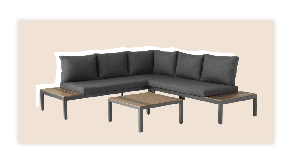 Add some seating to a patio corner with this comfy sectional.