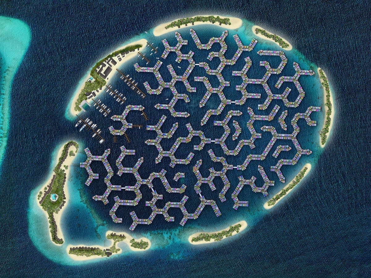 An aerial mockup of the Maldives Floating City