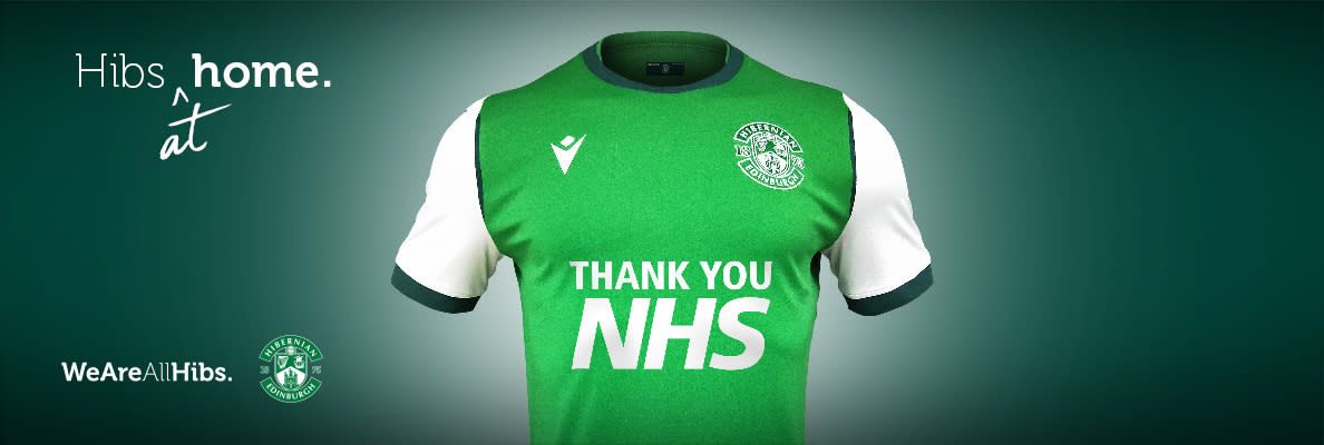 The NHS-inspired Hibernian strip will be donned on the pitch as soon as football resumes