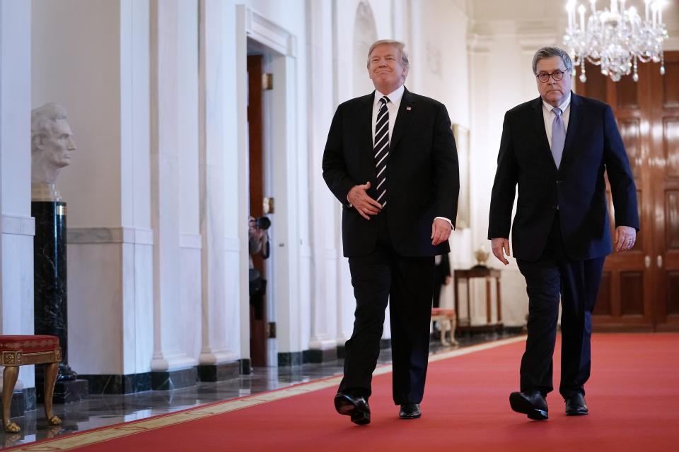 President Donald Trump and Attorney General William Barr in a 2019 photo.