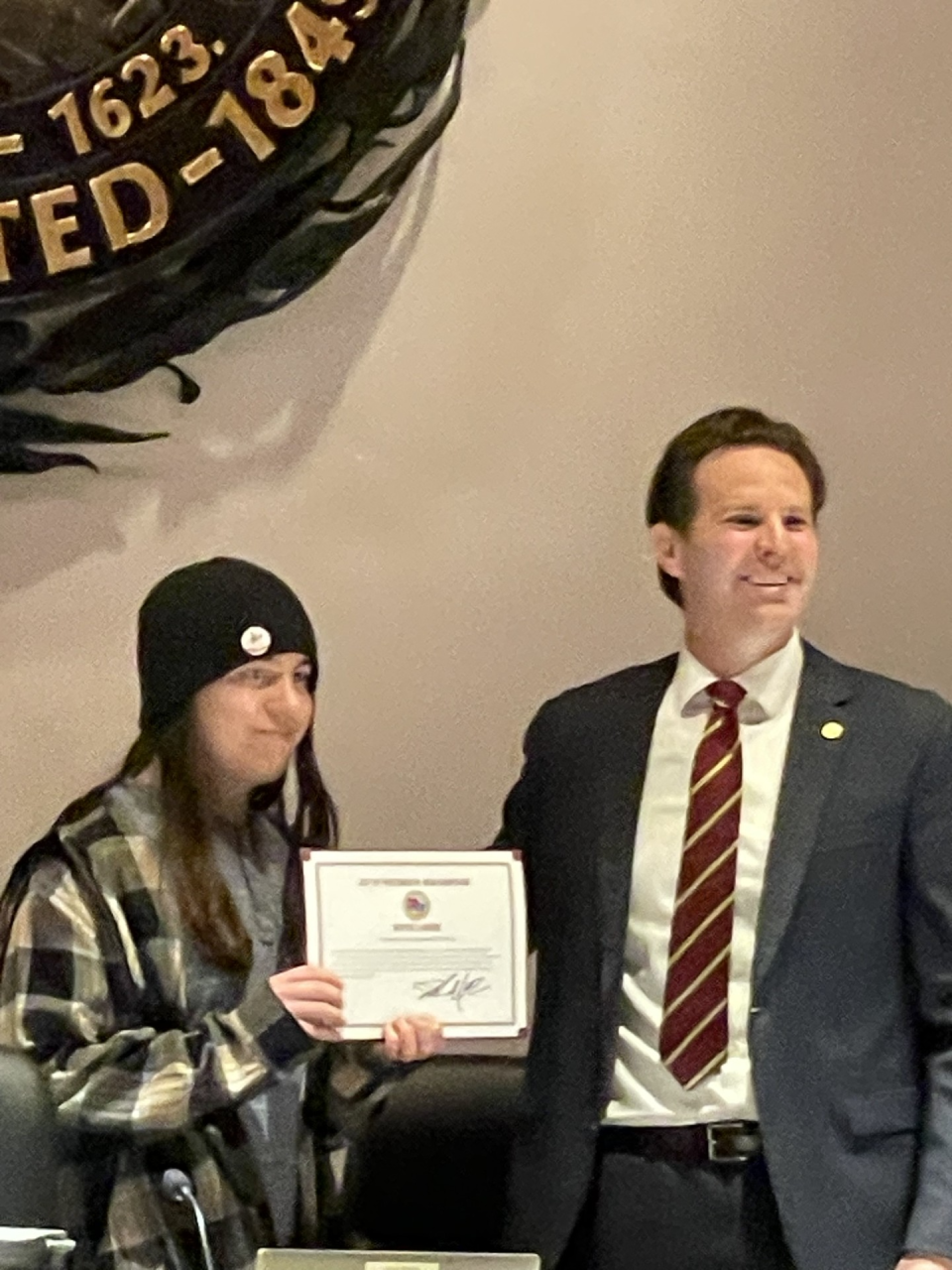 Alexander Maillet, 17, of Portsmouth, was recently honored with a Mayor's Award from Portsmouth Mayor Deaglan McEachern for his quick thinking that save his manager's life when the man suffered a heart attack
