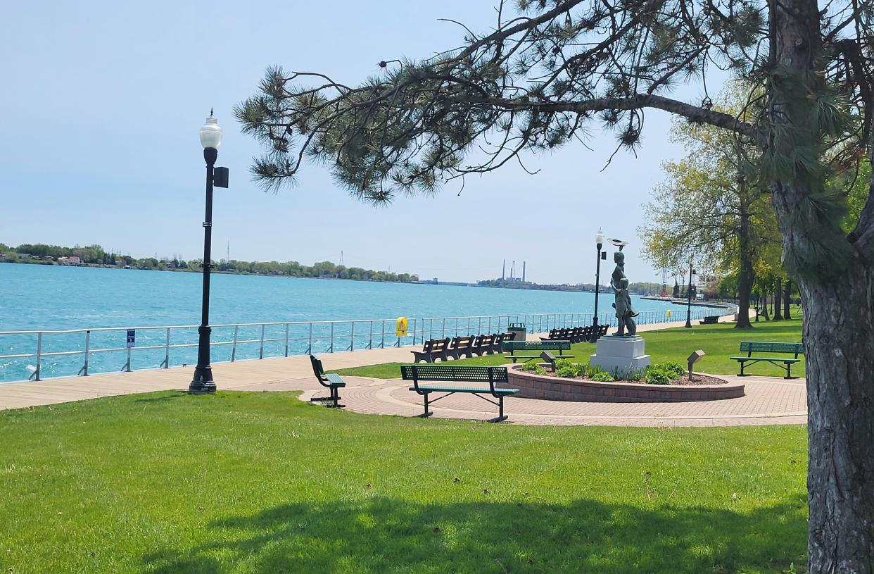 A figure statue overlooks the St. Clair River on Wednesday, May 17, 2023, at Palmer Park in St. Clair.