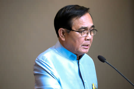 Thailand's Prime Minister Prayuth Chan-ocha speaks during a news conference after a weekly cabinet meeting, after the general election, at Government House in Bangkok, Thailand, March 26, 2019. REUTERS/Athit Perawongmetha