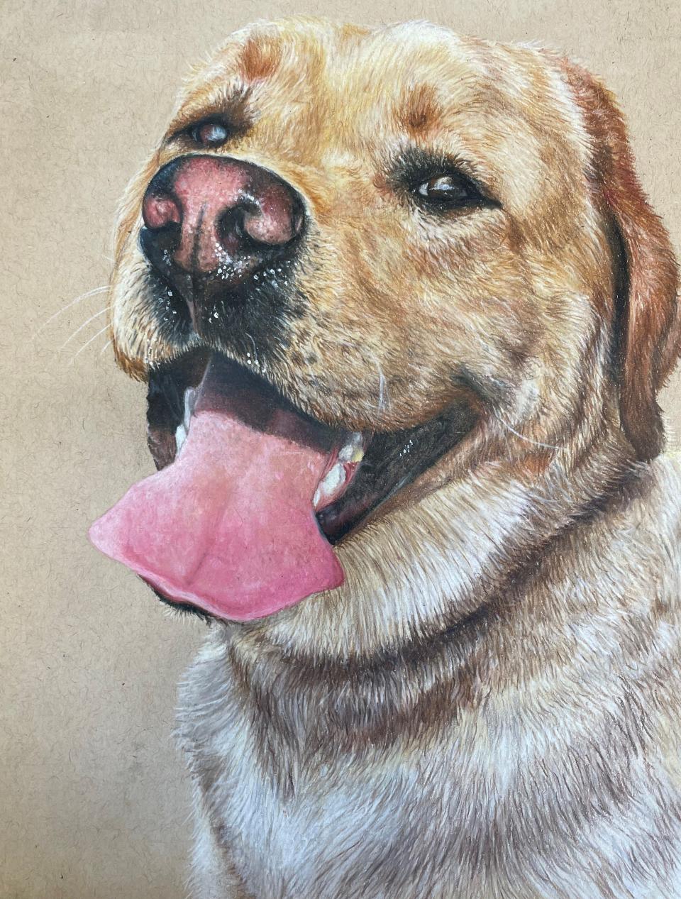 See Sophia Cosentino’s colored pencil dog portrait and more student artwork at the 2023 Geneva City School District Student Art Show. The exhibit is hosted by the Dove Block Project and runs through Saturday, May 27.