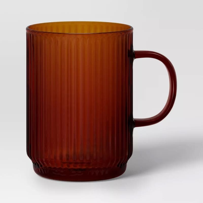 18.5oz Glass Ribbed Mug Brown