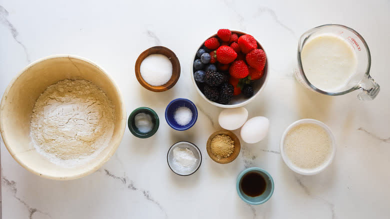 Ingredients for roasted berry pancakes