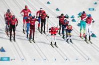 <p>Skiers compete in the men’s cross-country skiing 4x10km relay race at the 2018 Winter Olympic Games, at the Alpensia Cross-Country Skiing Centre. Valery Sharifulin/TASS (Photo by Valery Sharifulin\TASS via Getty Images) </p>