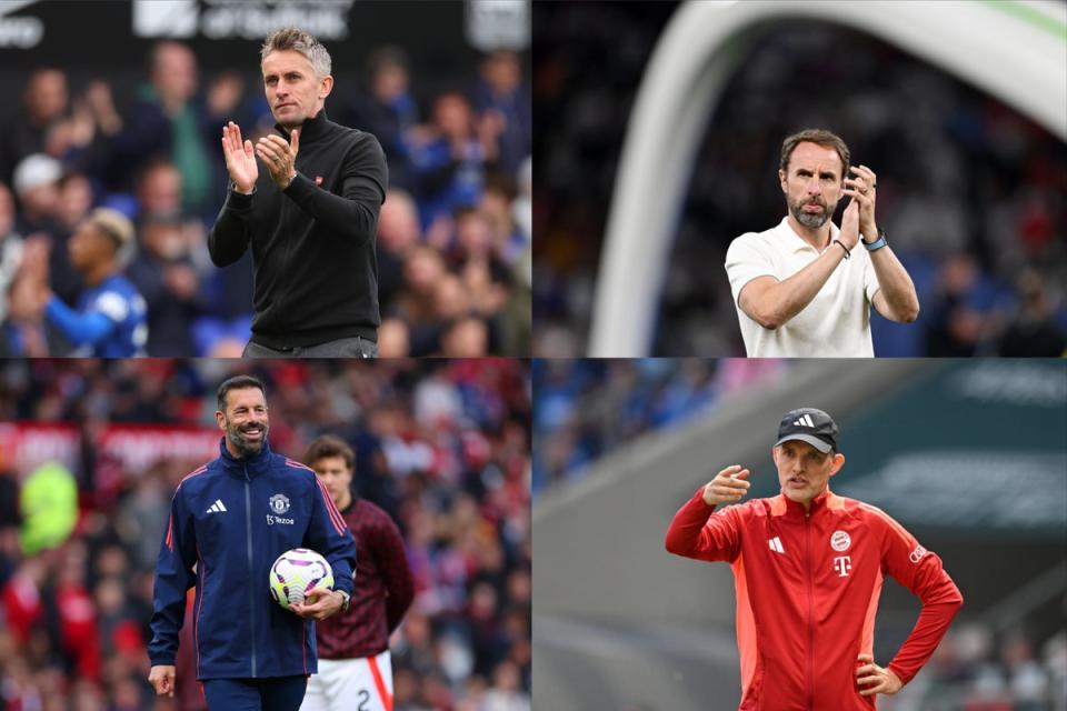 Kieran McKenna, Gareth Southgate, Ruud van Nistelrooy and Thomas Tuchel are all contenders to replace Erik ten Hag (Getty Images/Fotor)