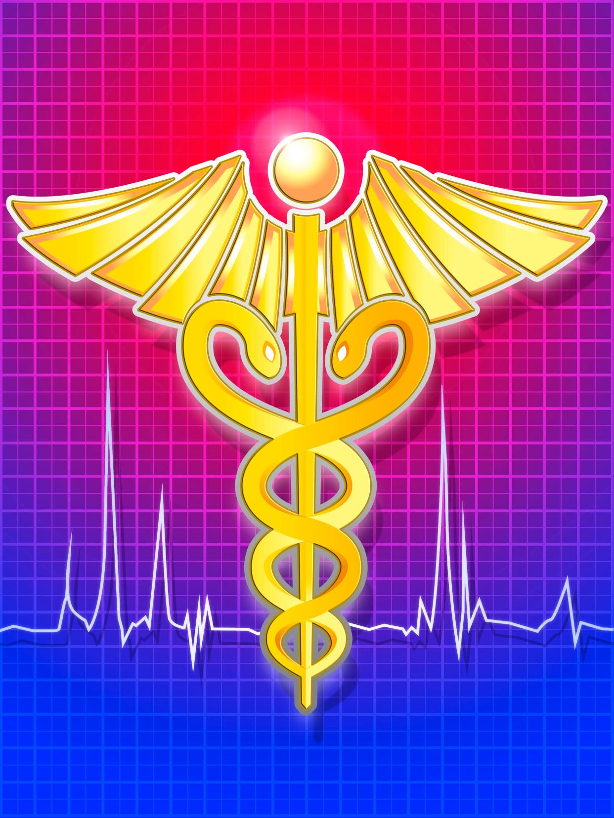 caduceus, full-color, grid, healing, health, health care, healthcare, heart monitor, medical, medical science, medical symbol, medicine, physician, realistic, royalty free, science, symbols