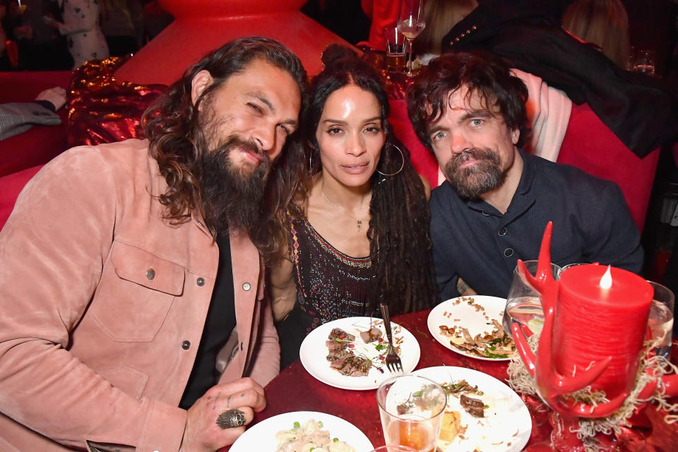 Jason Momoa, Lisa Bonet and Peter Dinklage attend the "Game Of Thrones" Season 8 premiere after-party in New York in April. (Photo: Jeff Kravitz via Getty Images)