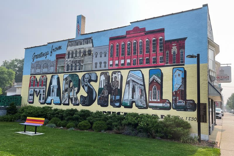 General view of a mural in downtown Marshall