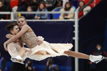 Figure Skating - ISU European Championships 2018 - Ice Dance Free Dance - Moscow, Russia - January 20, 2018 - Alexandra Stepanova and Ivan Bukin of Russia compete. REUTERS/Grigory Dukor