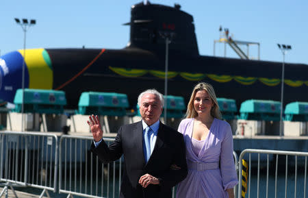 Brazil's President Michel Temer and his wife Marcela participate in the inauguration ceremony of the submarine "Riachuelo", built by the submarine development program (PROSUB), in Itaguai, Brazil December 14, 2018. REUTERS/Pilar Olivares