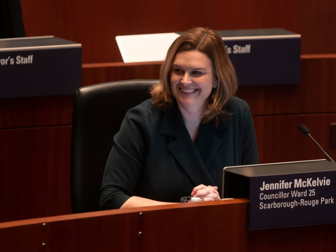 Toronto Deputy Mayor Jennifer McKelvie sits in the council chamber ahead of the budget meeting on Wednesday, Feb. 15, 2023.  (Chris Young/Canadian Press - image credit)