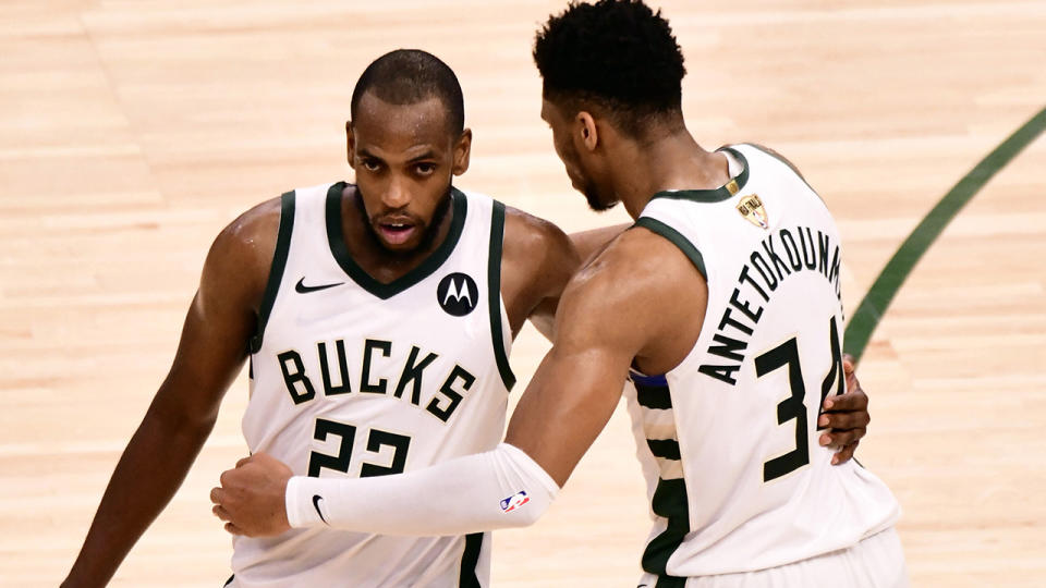 Khris Middleton and Giannis Antetokounmpo steered the Milwaukee Bucks to a cricual game four win over Phoenix. (Photo by Barry Gossage/NBAE via Getty Images).