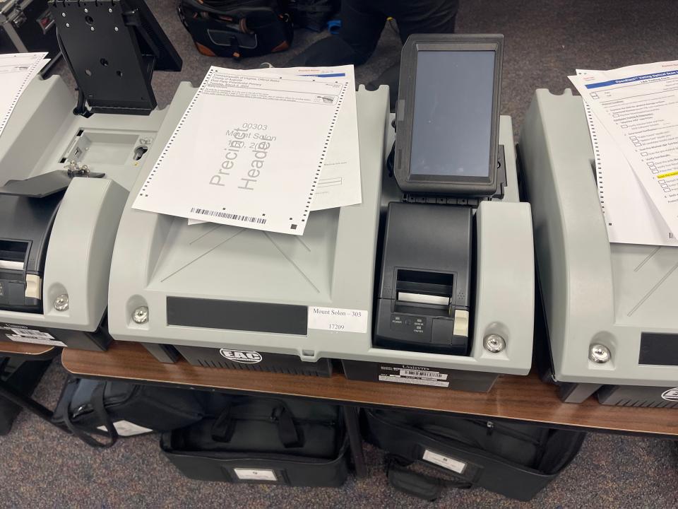 A ballot count machine and the test ballots.