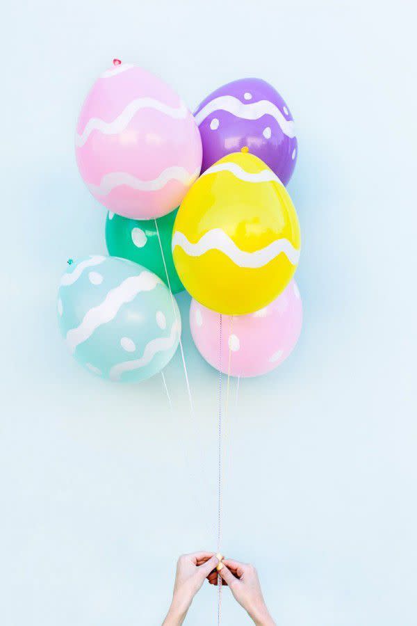 <p>Bet you'll never look at balloons the same way after making this simple DIY! Craft paint will help you craft a stunning "Easter egg" bouquet.</p><p><strong>Get the tutorial at <a href="http://studiodiy.com/2014/04/10/diy-easter-egg-balloons/" rel="nofollow noopener" target="_blank" data-ylk="slk:Studio DIY;elm:context_link;itc:0;sec:content-canvas" class="link ">Studio DIY</a>.</strong></p><p><a class="link " href="https://www.amazon.com/Latex-Pastel-Balloons-Assorted-10ct/dp/B00D8WL4MK?tag=syn-yahoo-20&ascsubtag=%5Bartid%7C10050.g.1111%5Bsrc%7Cyahoo-us" rel="nofollow noopener" target="_blank" data-ylk="slk:SHOP BALLOONS;elm:context_link;itc:0;sec:content-canvas">SHOP BALLOONS</a></p>