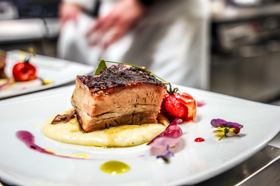 R Wine Bar's take on pork belly, to be served April 1-9, 2022 for a limited time for Downtown Restaurant Week.