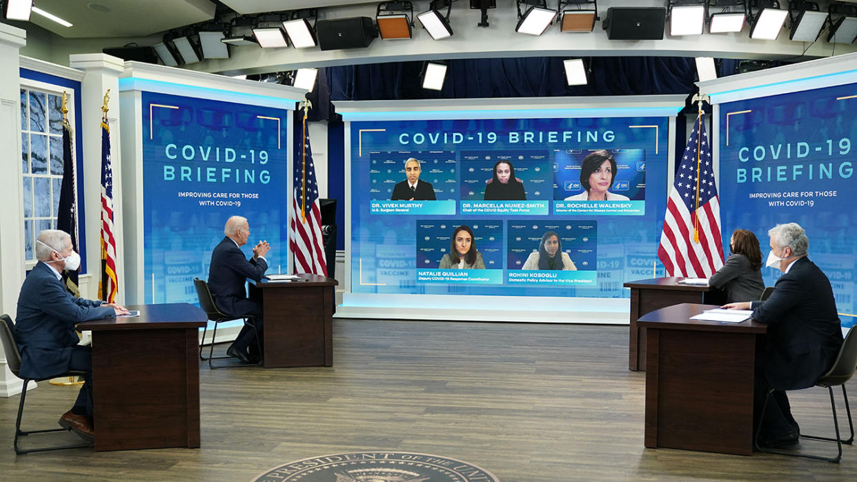 President Biden and Vice President Kamala Harris meet virtually with the White House COVID-19 response team.