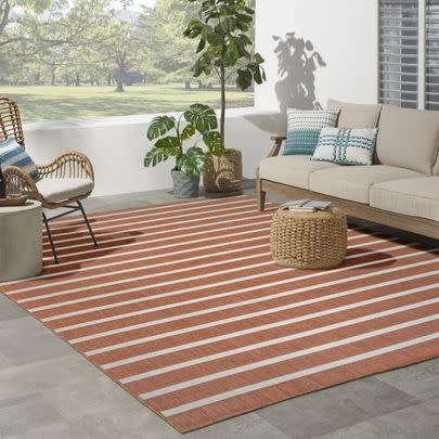 A color-blocked rug with subtle variation