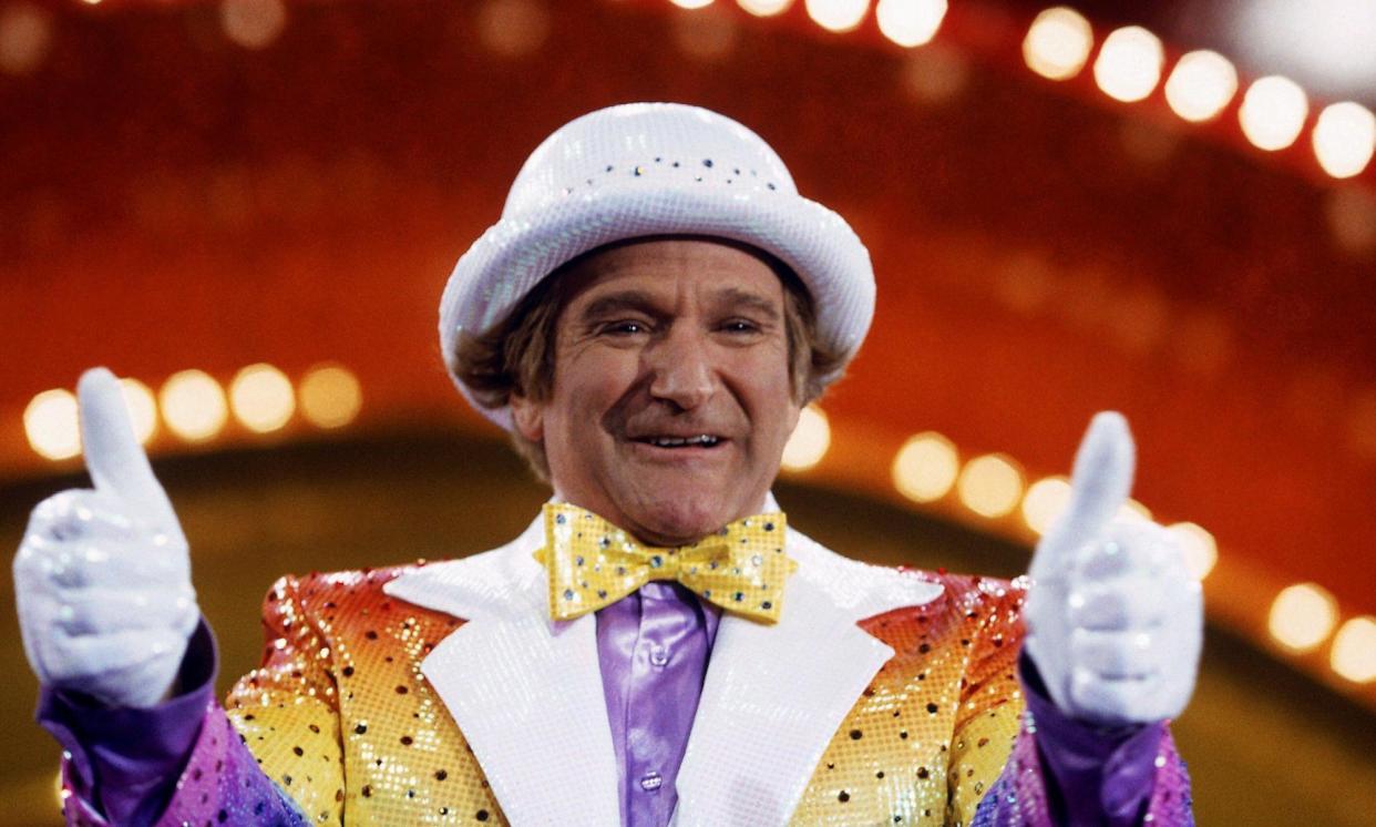 <span>‘An emotional rollercoaster of a man spinning wildly out of control’ … Robin Williams as the villainous children’s TV host Randolph Smiley AKA ‘Rainbow Randolph’ in 2002’s Death to Smoochy.</span><span>Photograph: Cinematic/Alamy</span>