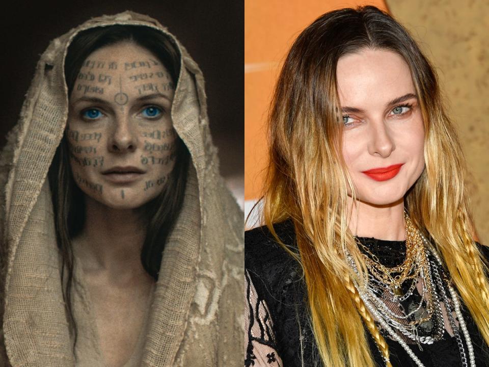 Rebecca Ferguson as Lady Jessica in "Dune: Part Two" and Ferguson at the NYC premiere of the film.