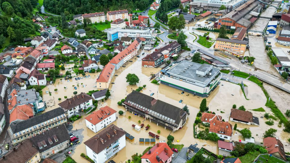 A flooded area is seen in Ravne na Koroskem, some 60 km (38 miles) northeast of Ljubljana, Slovenia. - Gregor Ravnjak/AP