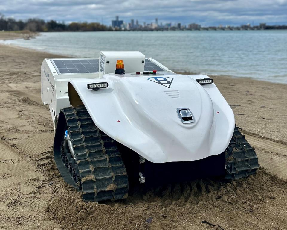 The BeBot, a beachcombing robot, is set to be deployed at Belle Isle later this month. Its purpose is to sift through sand and suck up large and small bits of litter, including bottles, wrappers, and cigarette butts.