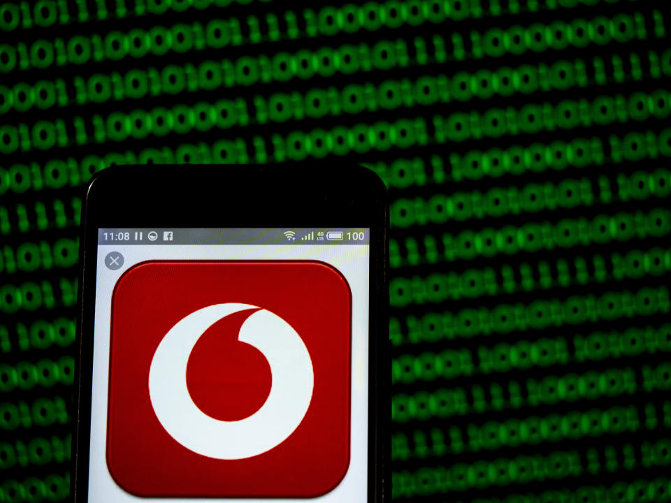 UKRAINE - 2019/03/12: Vodafone group plc company logo seen displayed on a smart phone. (Photo by Igor Golovniov/SOPA Images/LightRocket via Getty Images)